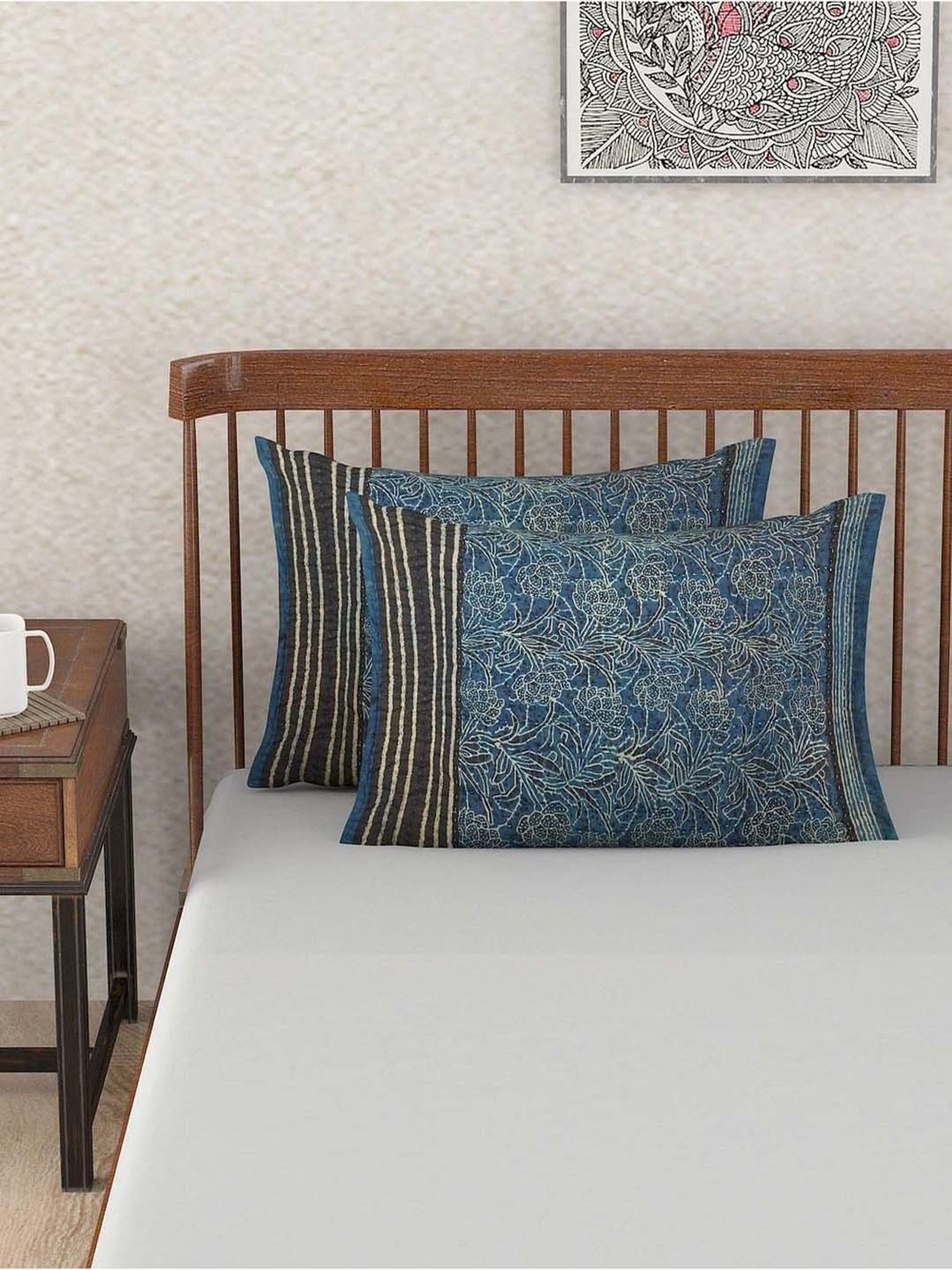 Fabindia Abhinita Indigo Cotton 172 TC Pillow Cover - Set of 2