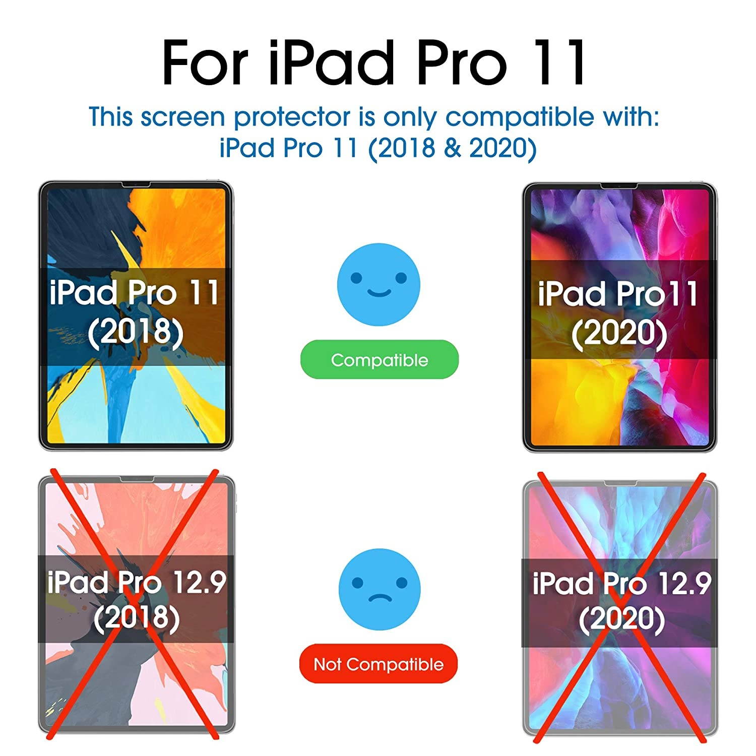 amFilm Glass Screen Protector for iPad Pro 11 inch (2020 & 2018 Models) (2 Pack), Tempered Glass, Ultra Sensitive, Face ID and Apple Pencil Compatible