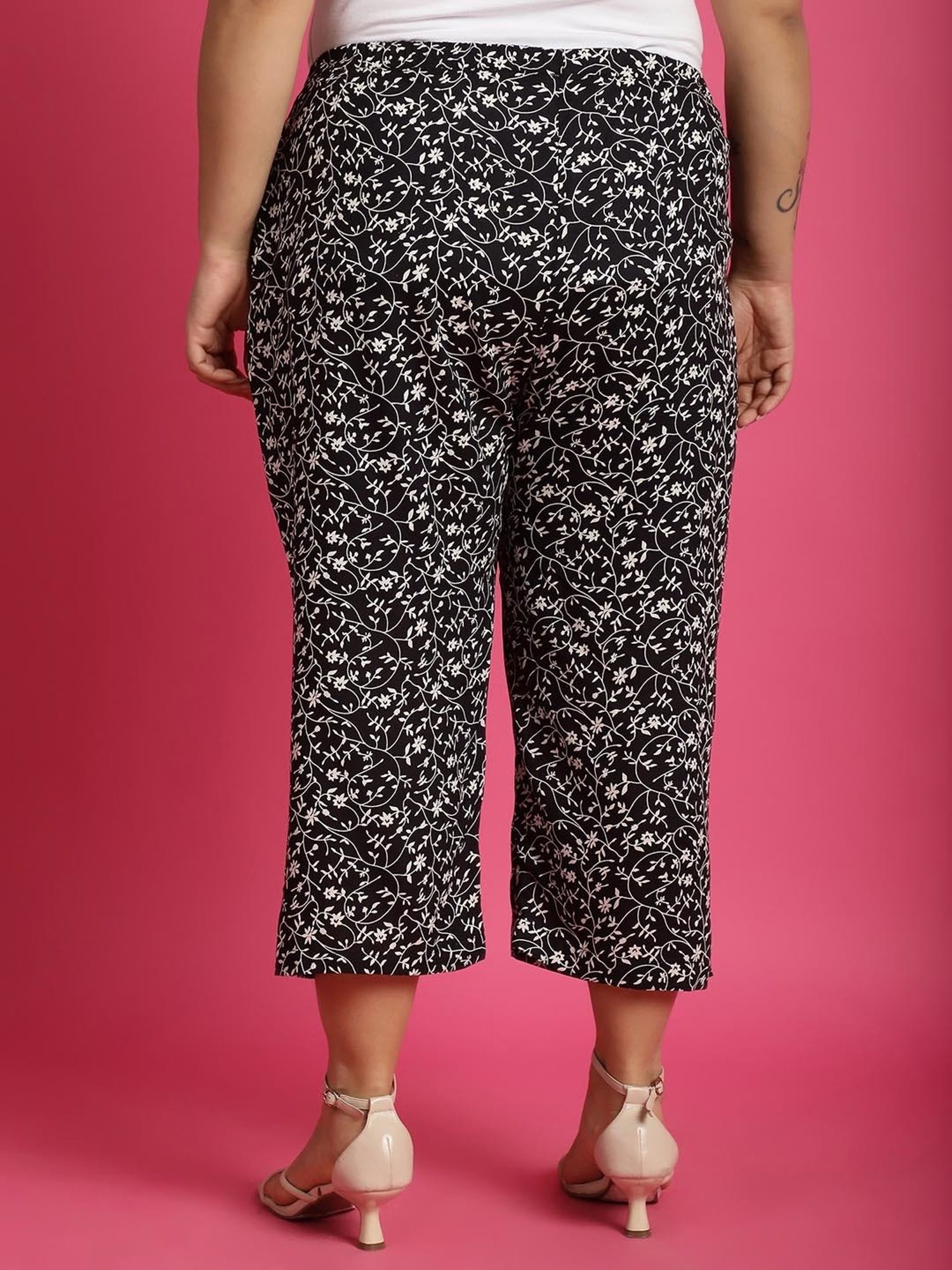 theRebelinme Black Floral Print High Rise Capris