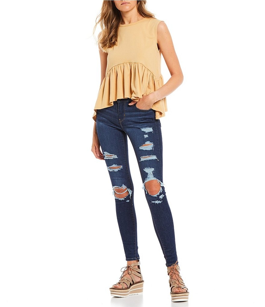 Good Luck Gem Sharkbite Ruffle Knit Babydoll Tank Top