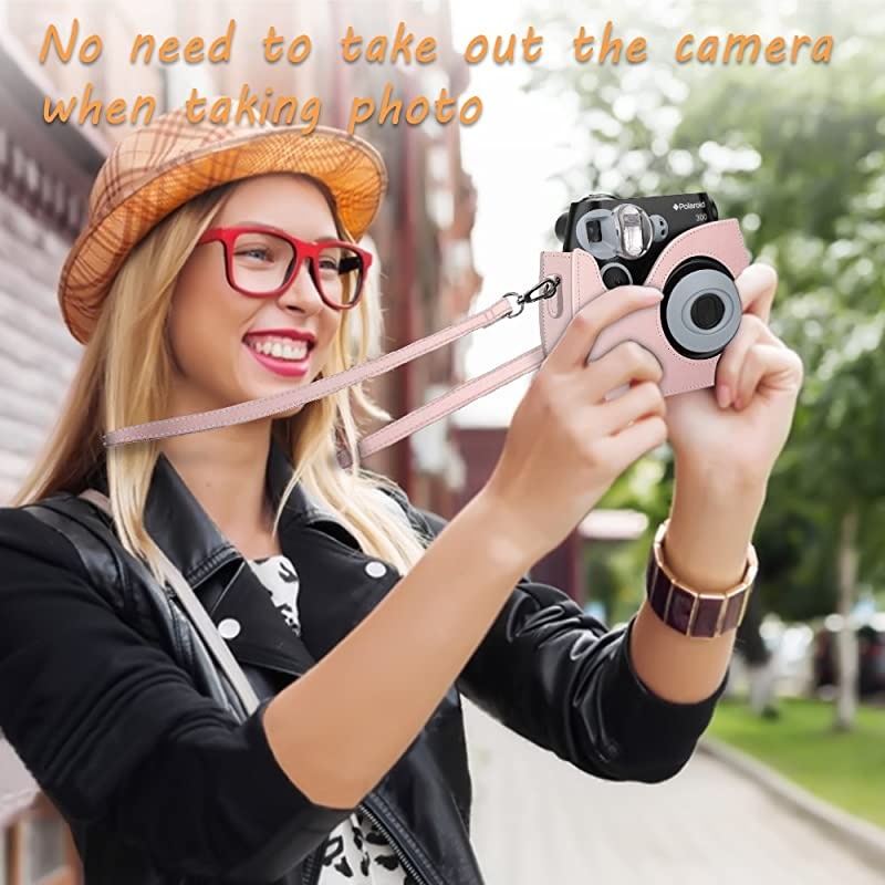 Protective Case Compatible with Polaroid PIC300 Fujifilm Instax Mini 7s Instant Film Camera Premium Vegan Leather Bag Cover with Removable Strap Rose Gold