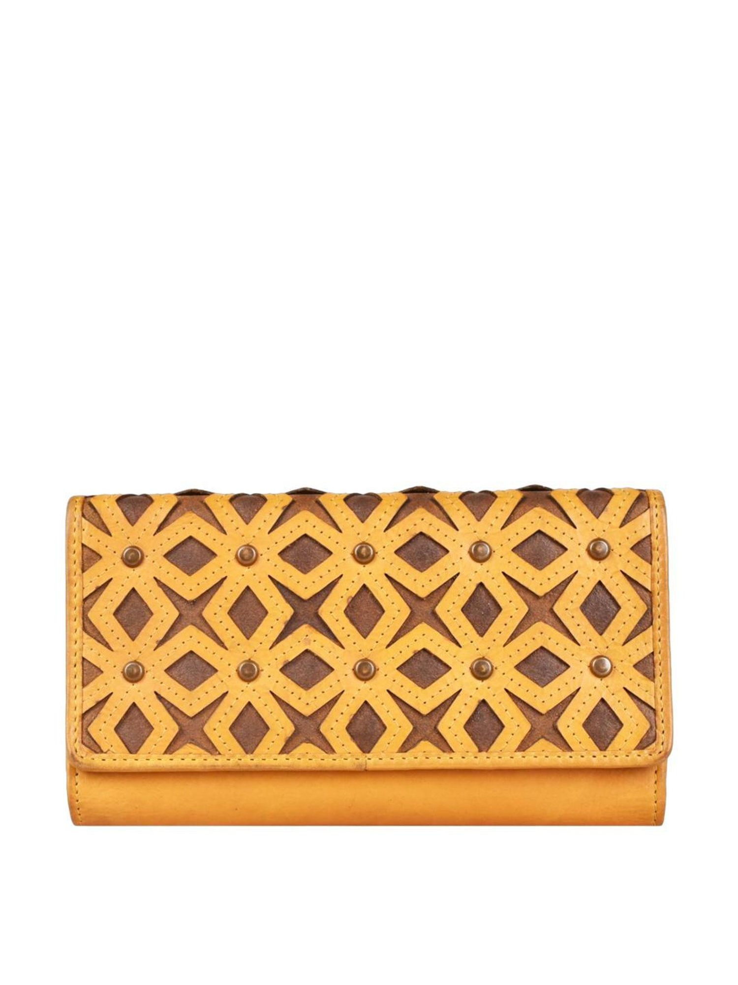 KOMPANERO Lilly Yellow Textured Tri-Fold Wallet for Women