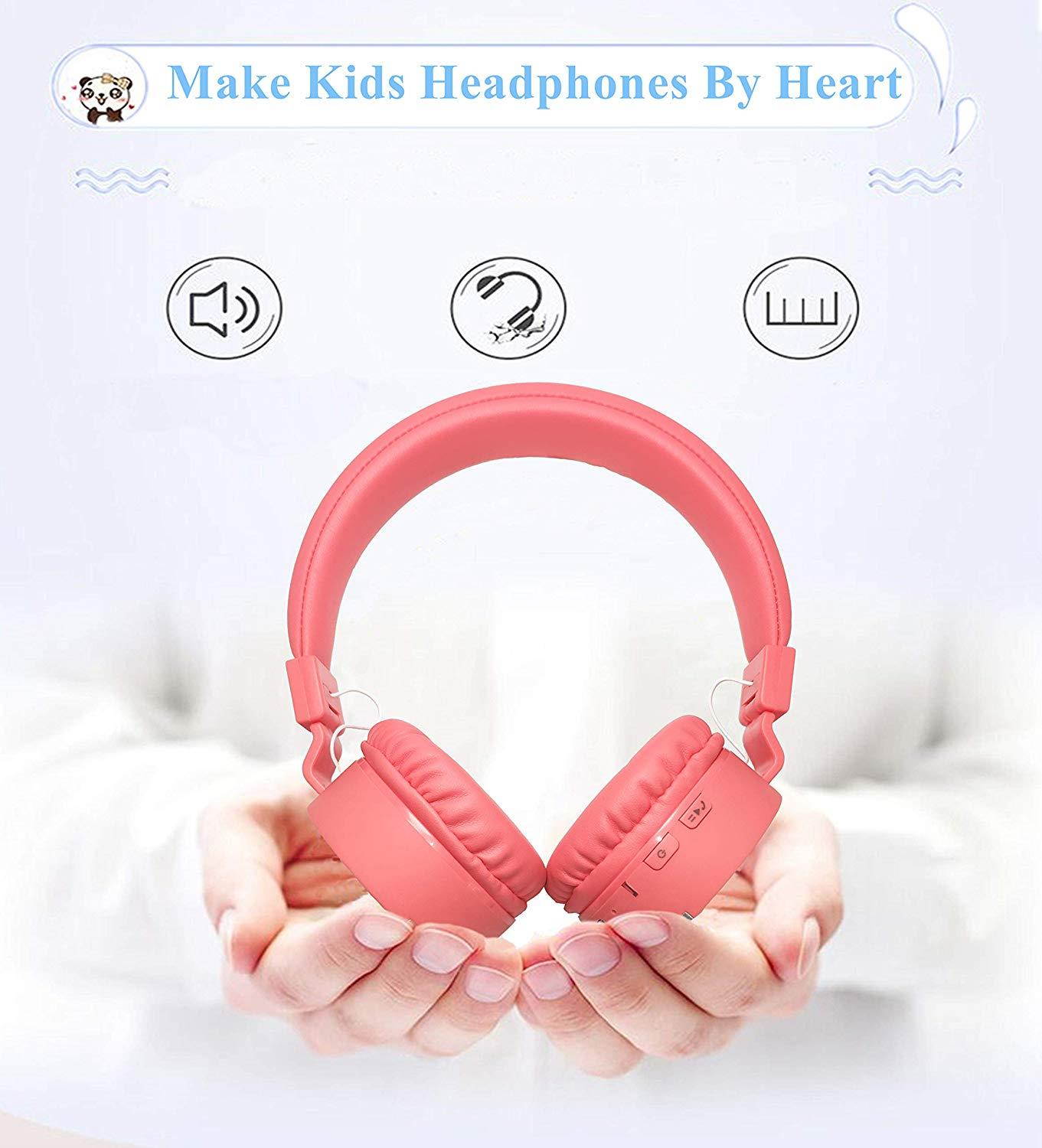 Kids Headphones,Gorsun Wireless Bluetooth Headphones for Kids with Microphone Over Ear Foldable Earphone Children Stereo Headset for Boys Girls Cellphone TV PC Tablets (Pink)