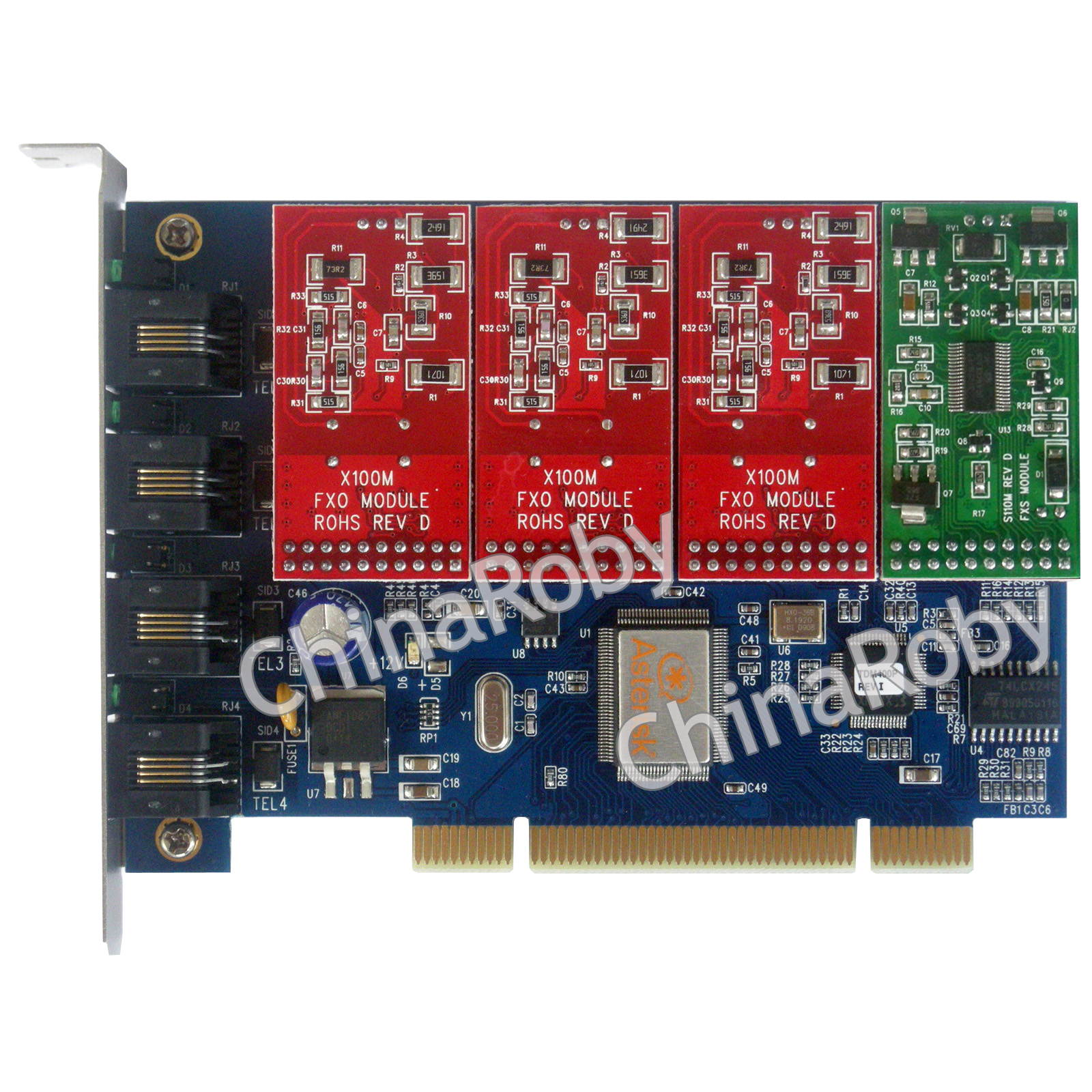 Asterisk Card TDM400P with 3 FXO + 1 FXS modules,Supports digium asterisk sangoma FreePBX For Phone System IP PBX TDM400