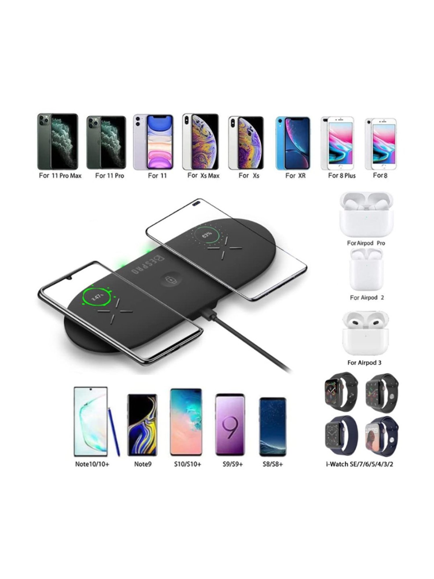 Bespro Pro Trio Mat 3-in-1 Wireless Charging Pad - White