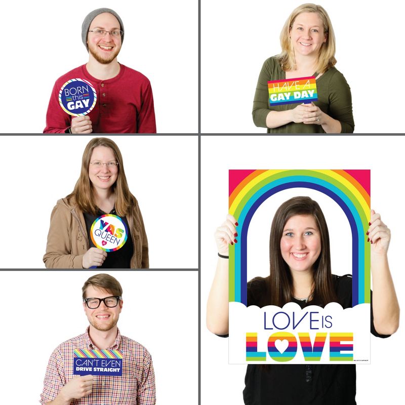 Big Dot of Happiness Love is Love - Gay Pride - LGBTQ Rainbow Party Selfie Photo Booth Picture Frame and Props - Printed on Sturdy Material