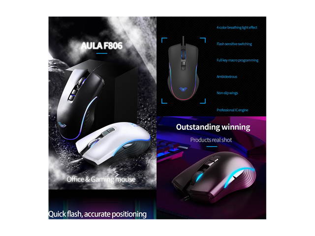 AULA H510 RGB Gaming Mouse with 9 Side Buttons High Precision 10000 DPI Optical Sensor, Fire Button Computer Mice 14-Programmable-Buttons for PC/Gamer
