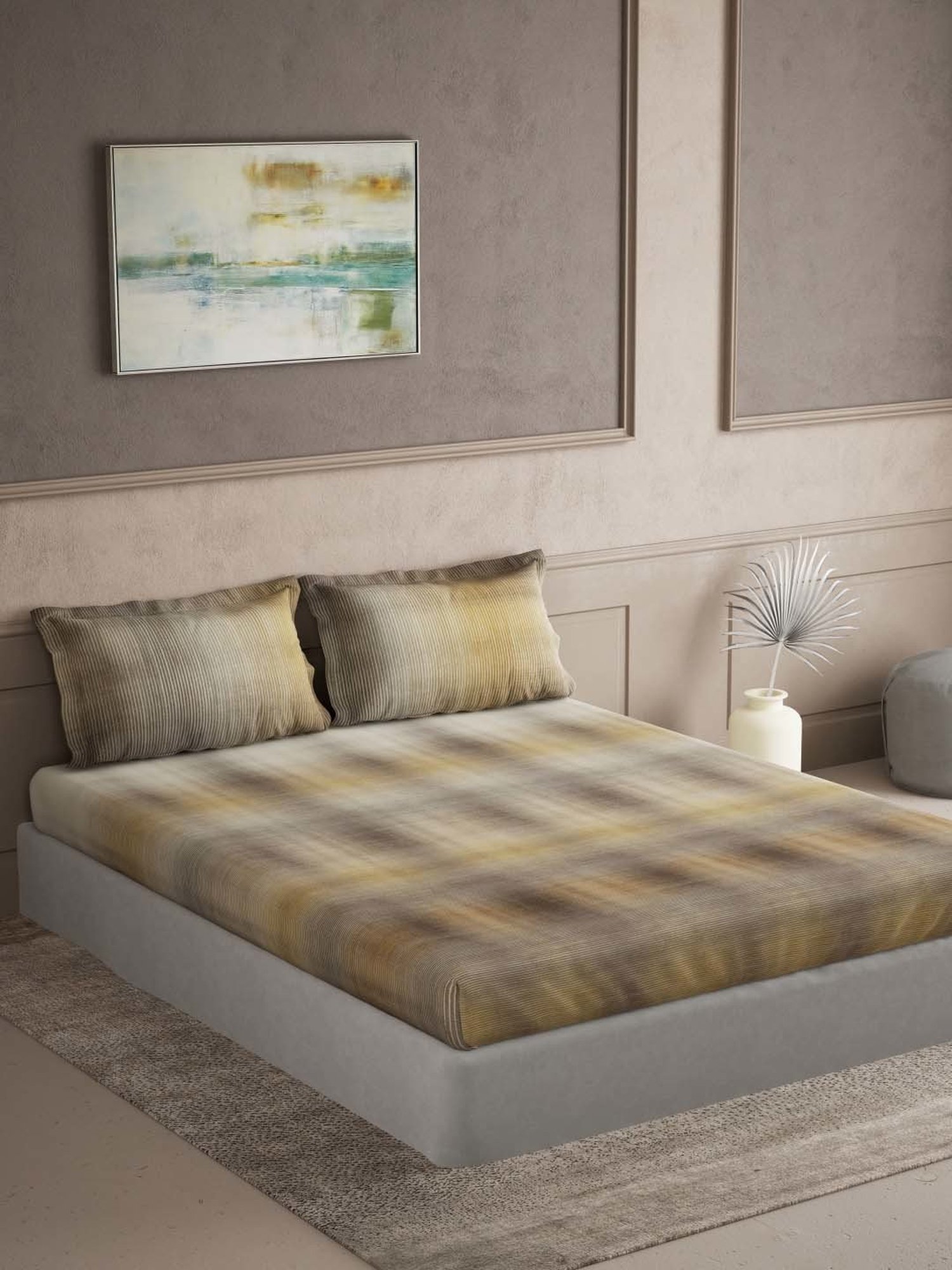 Ddecor Live beautiful Maxima Yellow 180 TC Cotton King Bedsheet with 2 Pillow Covers