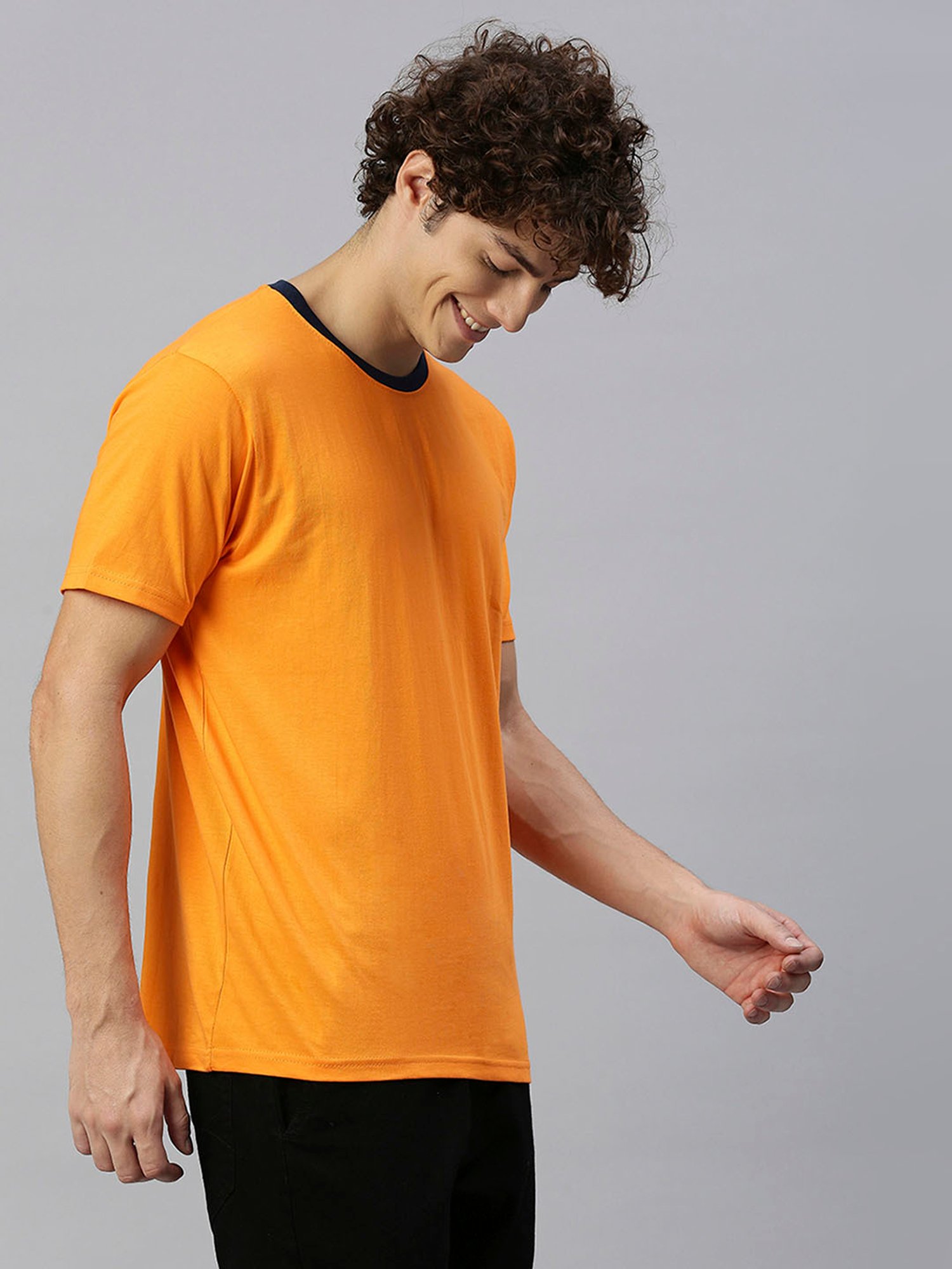 High Star Orange Cotton Regular Fit T-Shirt