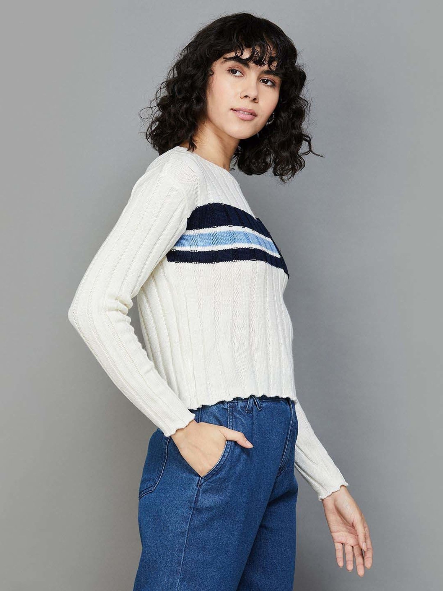 Ginger by Lifestyle White Self Pattern Sweater