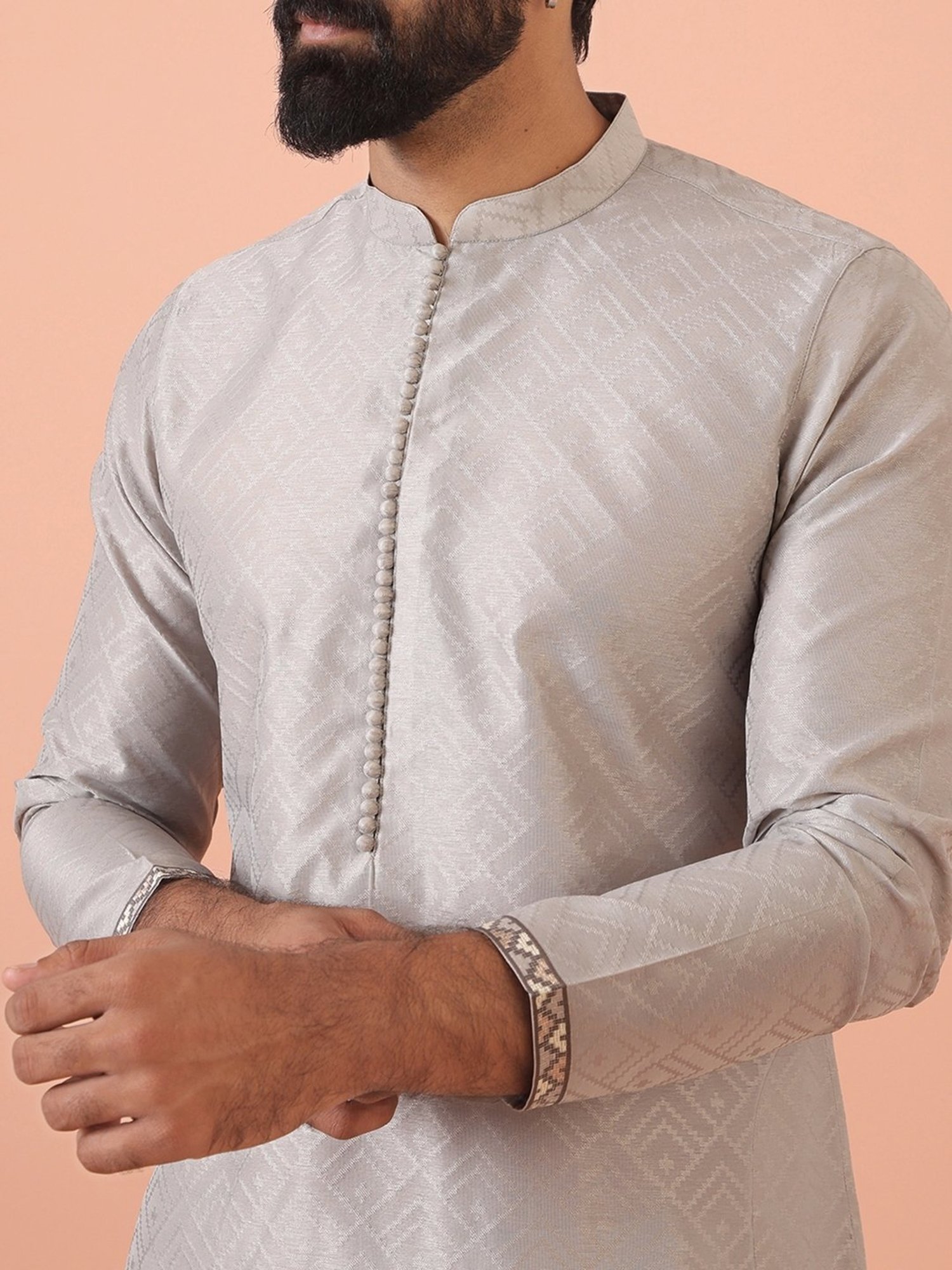 Kisah Grey Regular Fit Embroidered Kurta Bottom Set