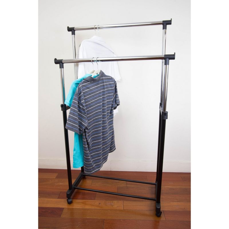 Sunbeam Chrome Plated Steel Double Garment Rack, Black