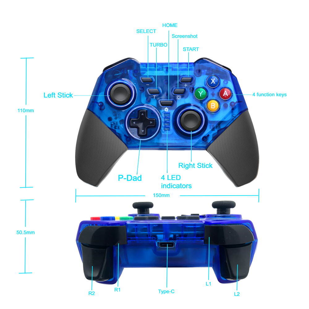 PRO controller Wireless Bluetooth For Switch Console, TURBO Keys And Grinding Transparent Shape, One-click Connection to Console