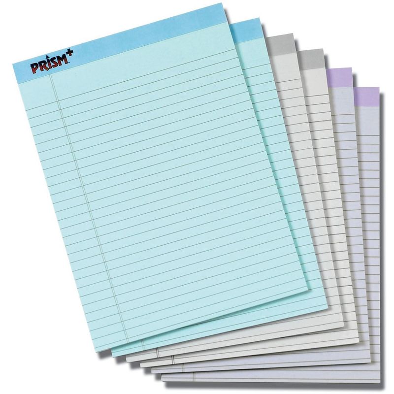 TOPS Prism Plus Colored Legal Pads 8 1/2 x 11 3/4 Pastels 50 Sheets 6 Pads/Pack 63116