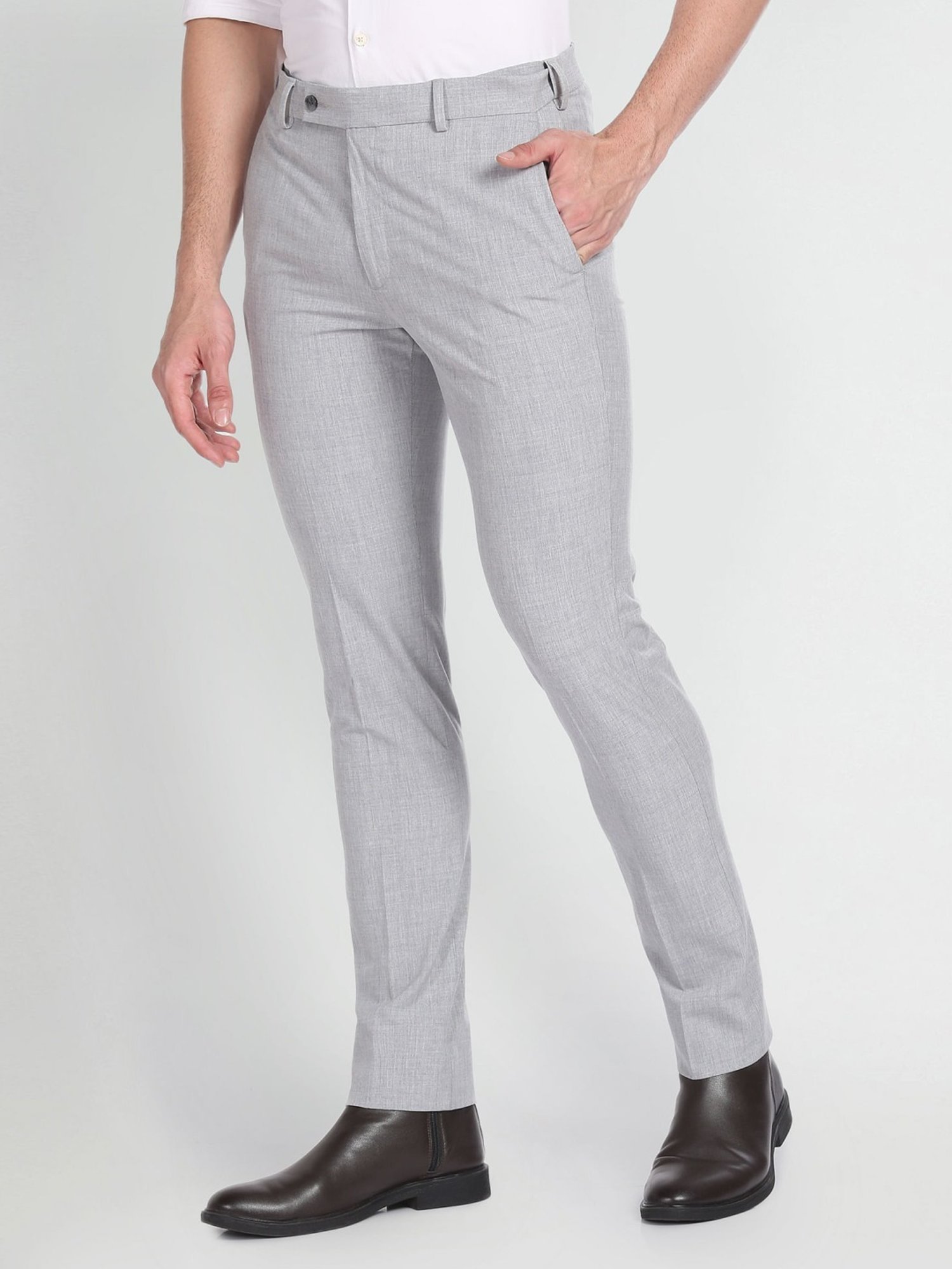 Arrow Grey Slim Fit Self Pattern Trousers