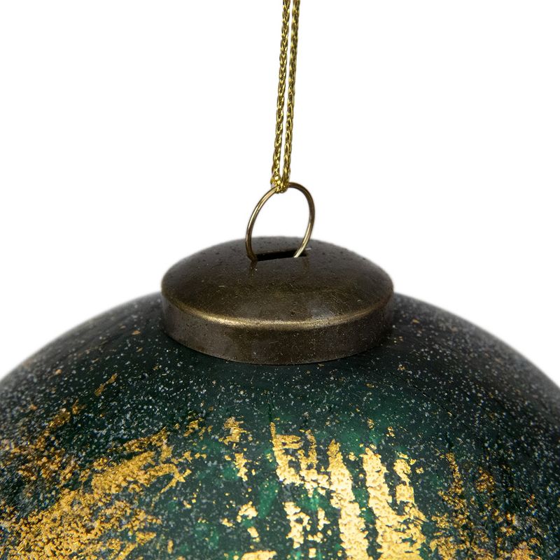 Melrose 5.25" Green and Gold Crackle Design Frosted Christmas Ball Ornament