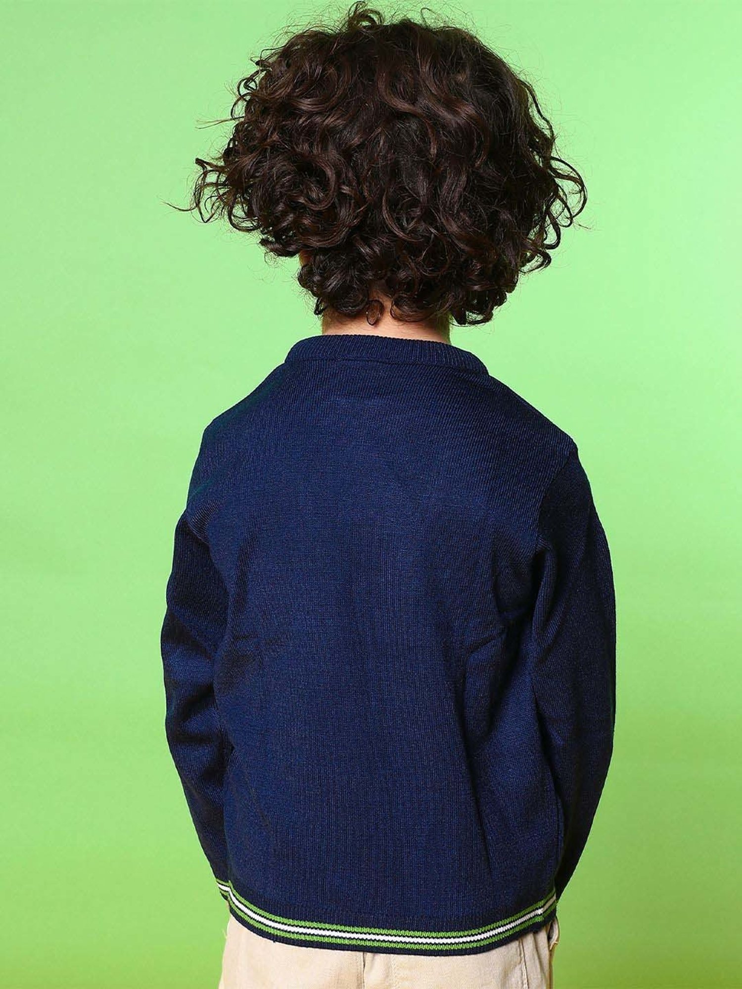 Nauti Nati Kids Navy Printed Full Sleeves Sweater