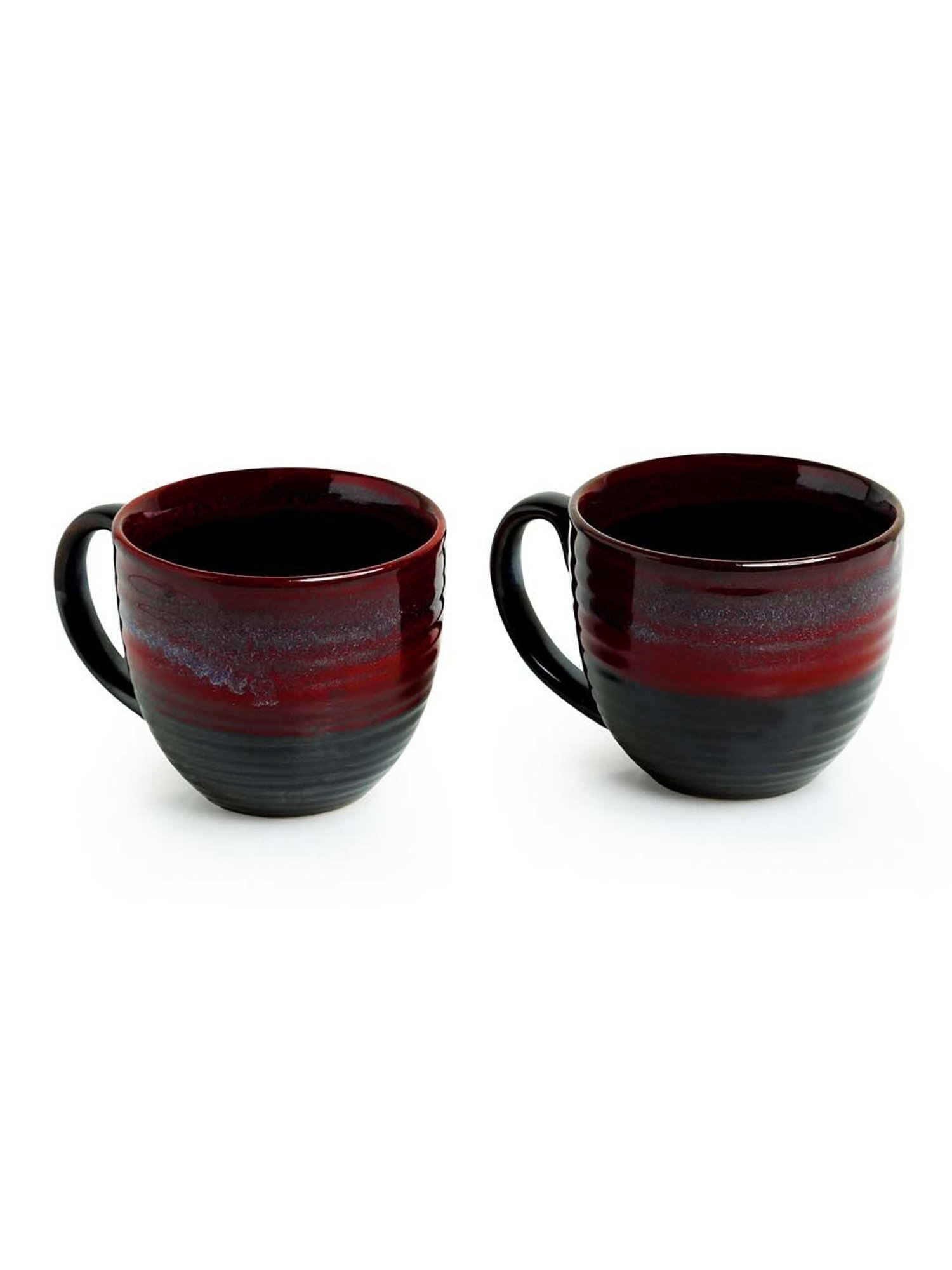 ExclusiveLane 'Crimson Lava Dome' Hand Glazed Studio Pottery Ceramic Coffee & Tea Mugs (Set Of 2)