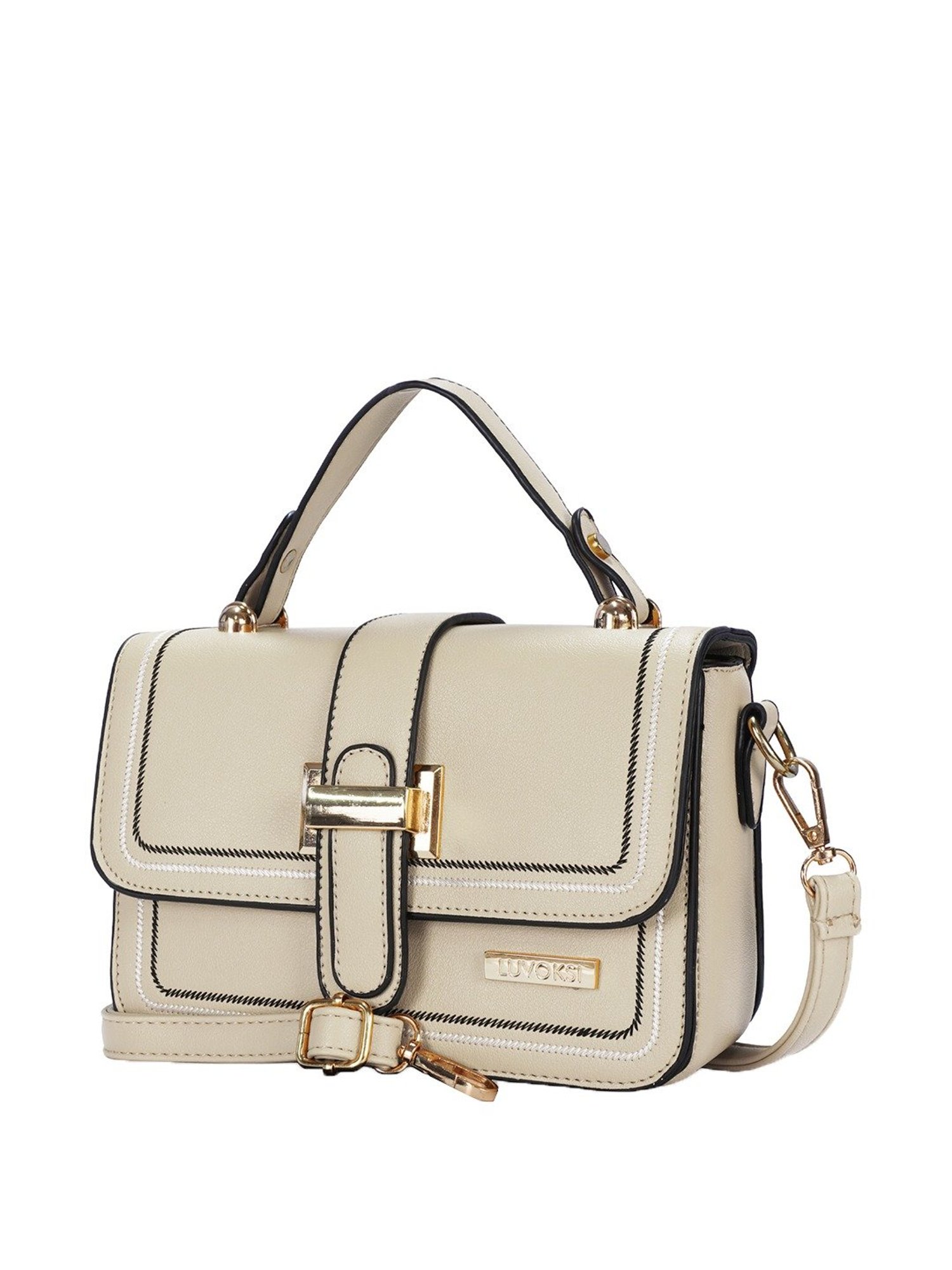 Luvoksi Beige Textured Medium Satchel Handbag
