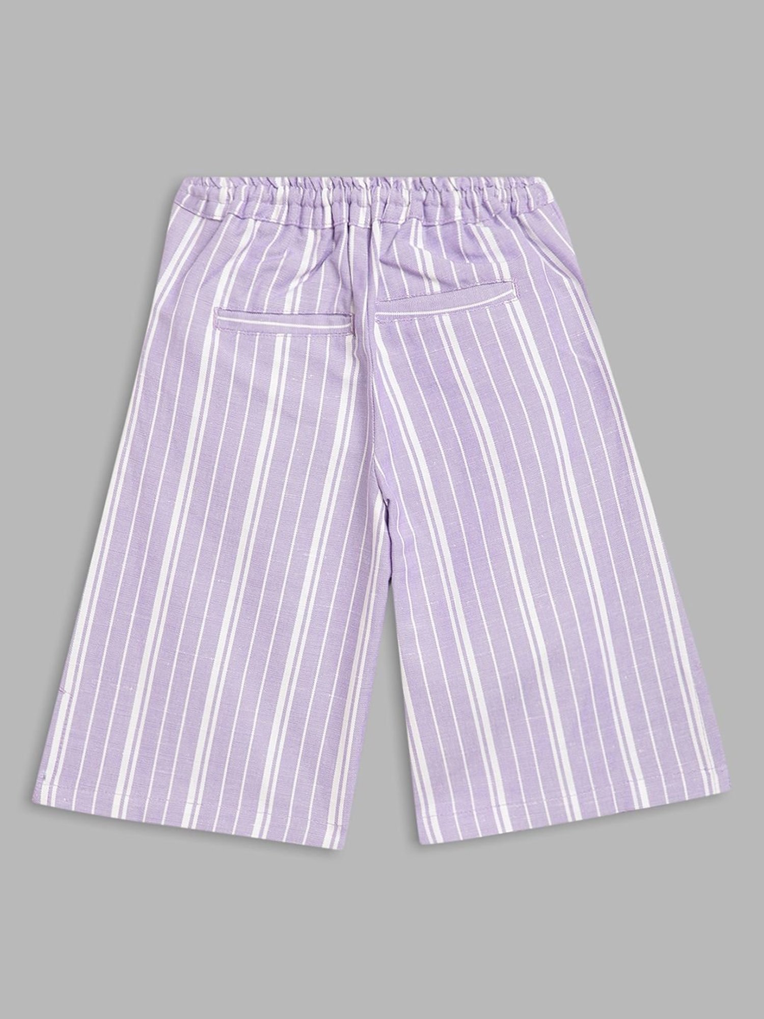 Blue Giraffe Girls Purple & White Cotton Striped Trousers