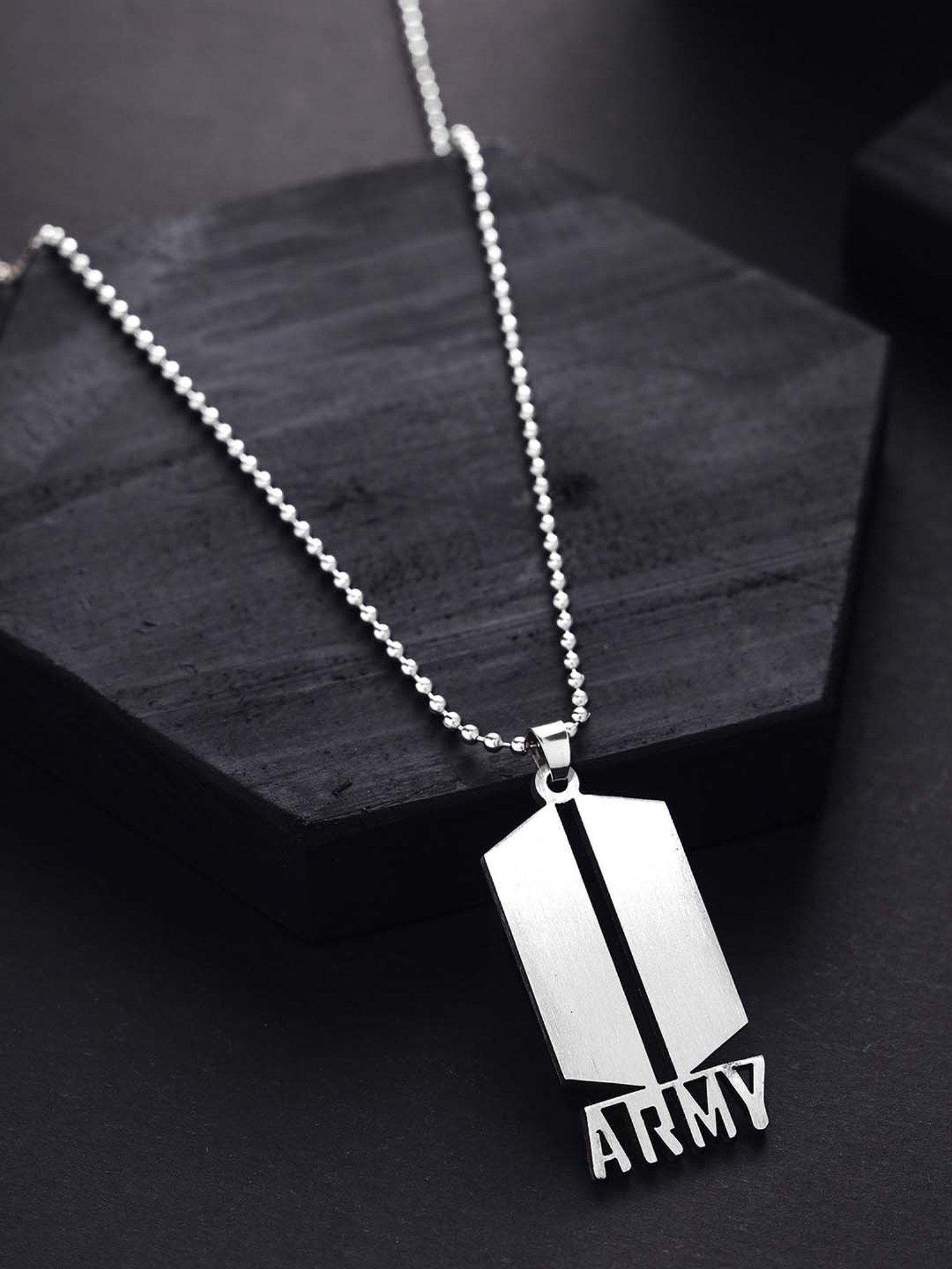 Bold By Priyaasi Silver-Plated Army Pendant on a Stylish Men's Chain