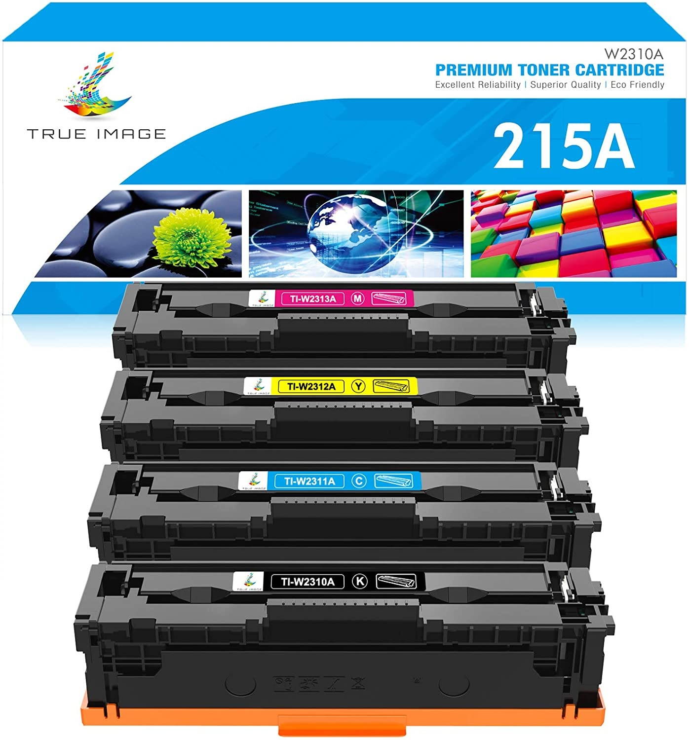 True Image Compatible Toner Replacement for HP 215A HP Color Laserjet Pro MFP M182nw M183fw M155 W2310A W2311A W2312A W2313A Series Toner (Black Cyan Yellow Magenta, 4-Pack)