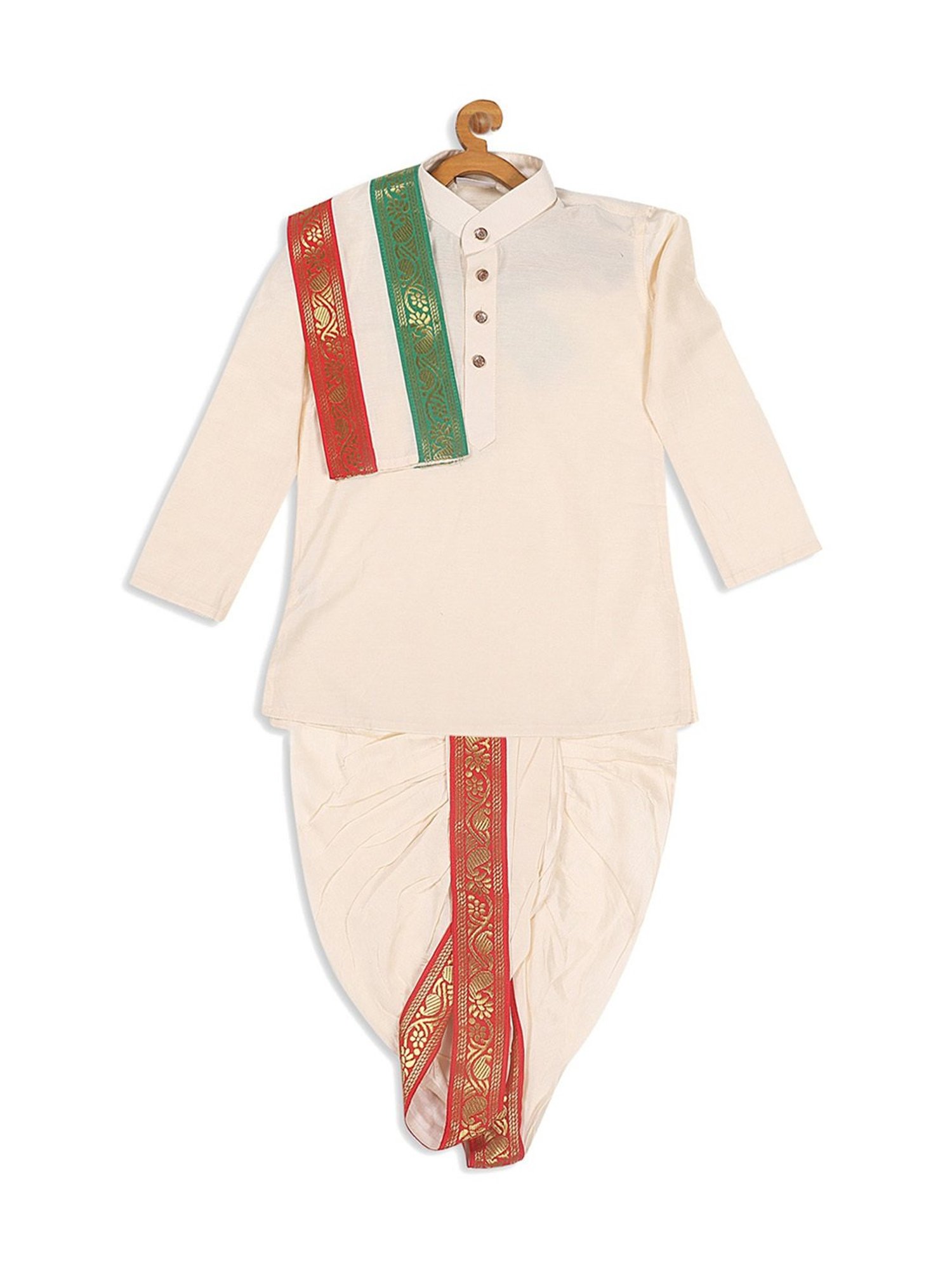 VASTRAMAY SISHU Cream & Red Cotton Straight Fit Kurta Set