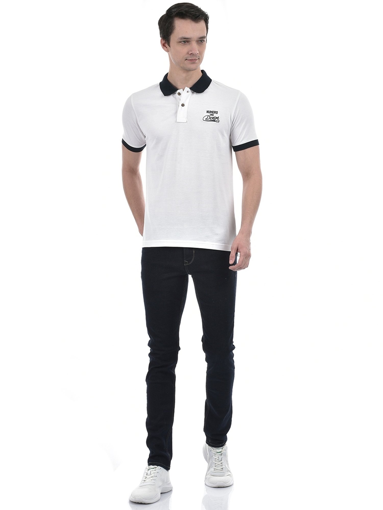 Numero Uno White Cotton Slim Fit Polo T-Shirt