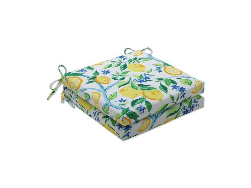 2pc 19" x 19" Outdoor/Indoor Wrought Iron Seat Cushion Lemon Tree Yellow - Pillow Perfect