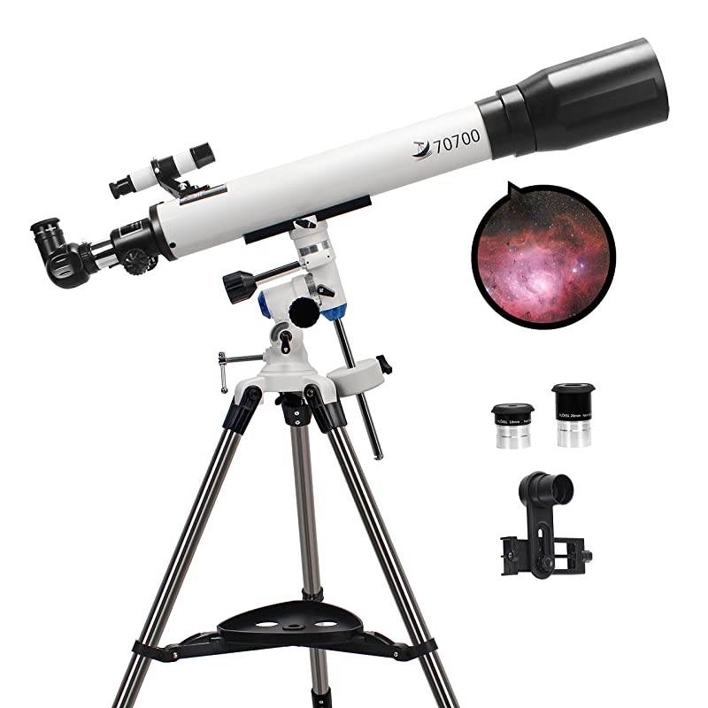for Adults, 70mm Aperture and 700mm Focal Length Professional Astronomy Refractor Telescope for Kids and Beginners - with EQ Mount, 2 Plossl Eyepieces and Smartphone Adapter