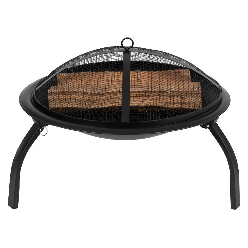 Emma and Oliver 22.5" Foldable Outdoor Wood Burning Portable Firepit with Mesh Spark screen and Poker
