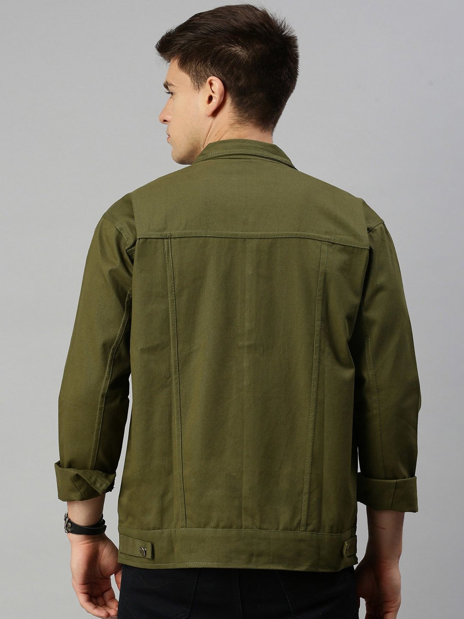 VOXATI Green Regular Fit Shirt Collar Denim Jacket