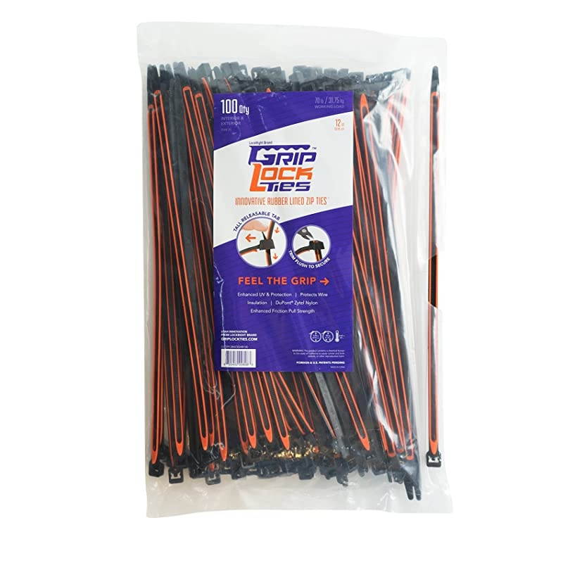 Releasable, Re-Usable, Zip Ties, Industrial Grade, Extra Grip, Rubber Lined, Durable, 12 Inches Long (100, Orange)