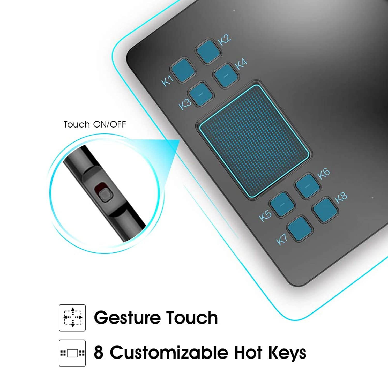 Drawing Tablet VEIKK A50 Graphics Pen Tablet 10x6 inch Active Area,Smart Gesture Touch and 8 Express Keys,with 8192 Levels Battery-Free Pen