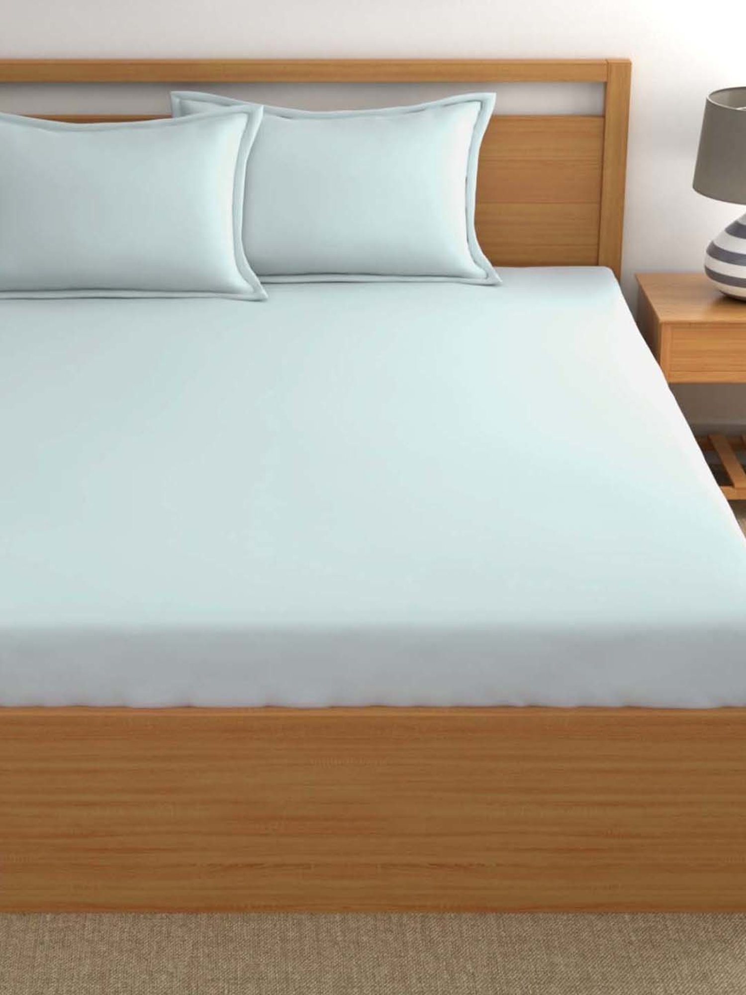 Dreamscape Light Blue Cotton 400 TC King Bedsheet with 2 Pillow Covers