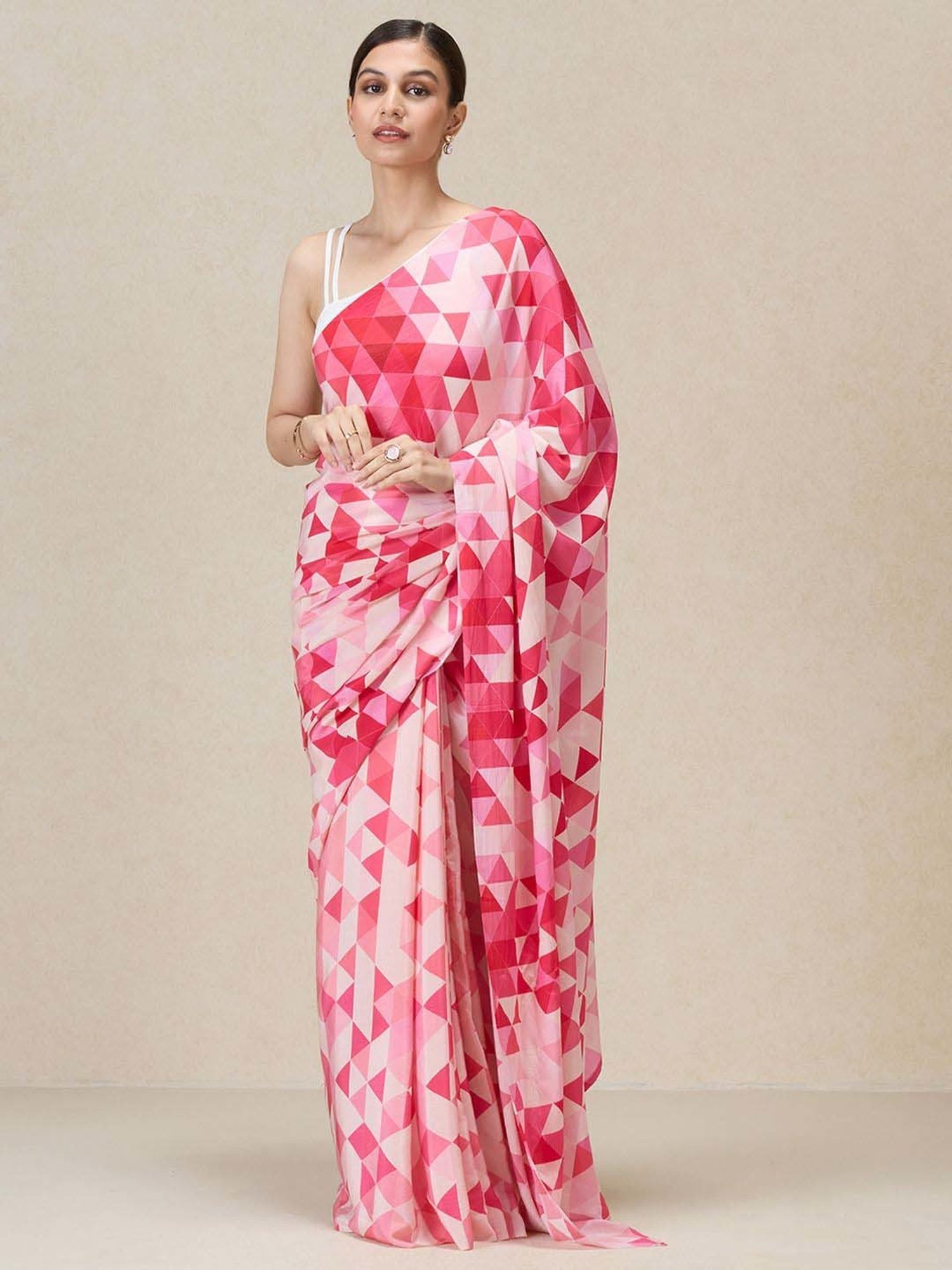 Unnati Silks Red Silk Printed Saree With Unstitched Blouse