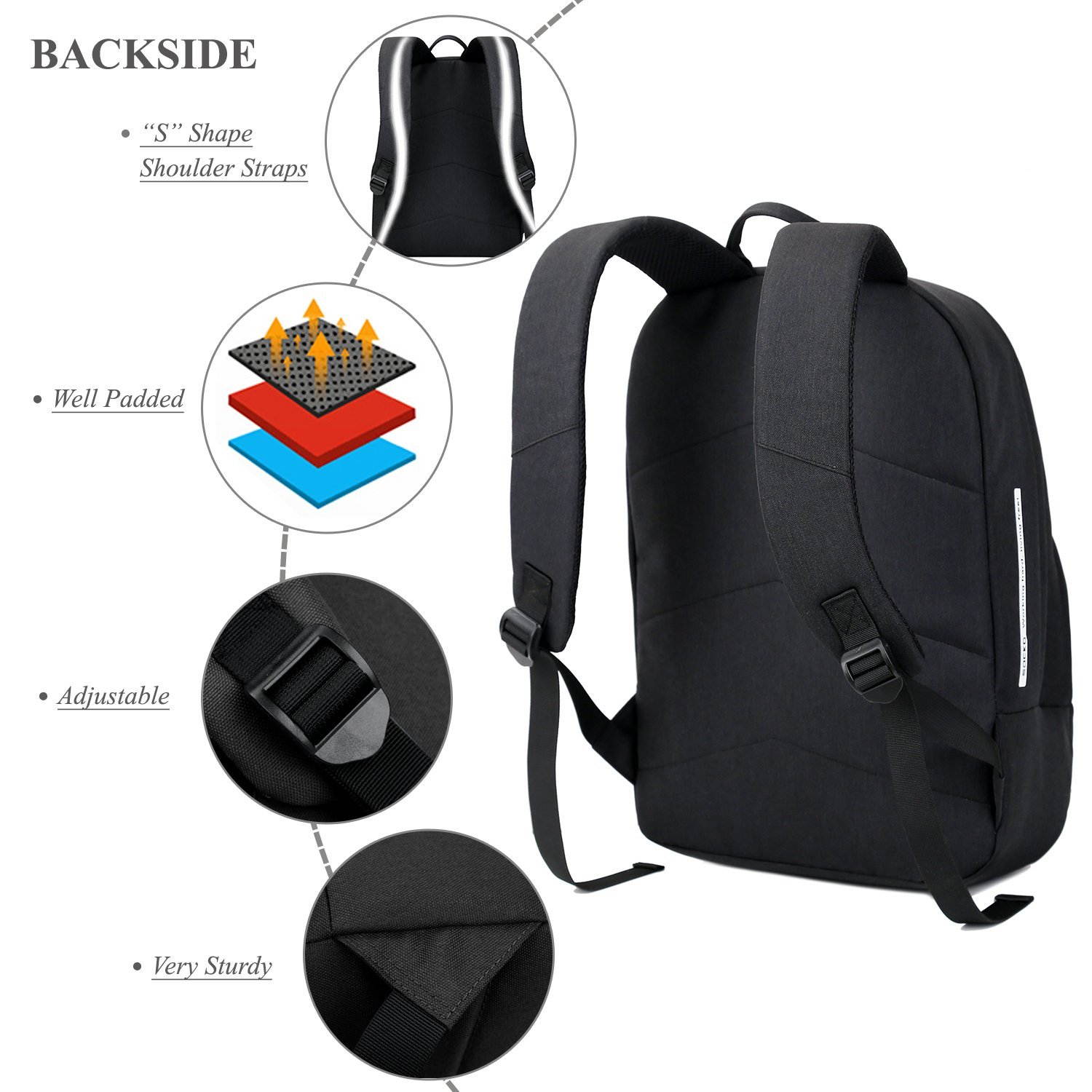 SOCKO Laptop Backpack 15.6 Inch, Ultra Lightweight Slim Water Resistant Casual Daypack Travel Business Backpack School Student Bag College Backpack for 13,14,15-Inch Laptops / MacBook Computers,Black