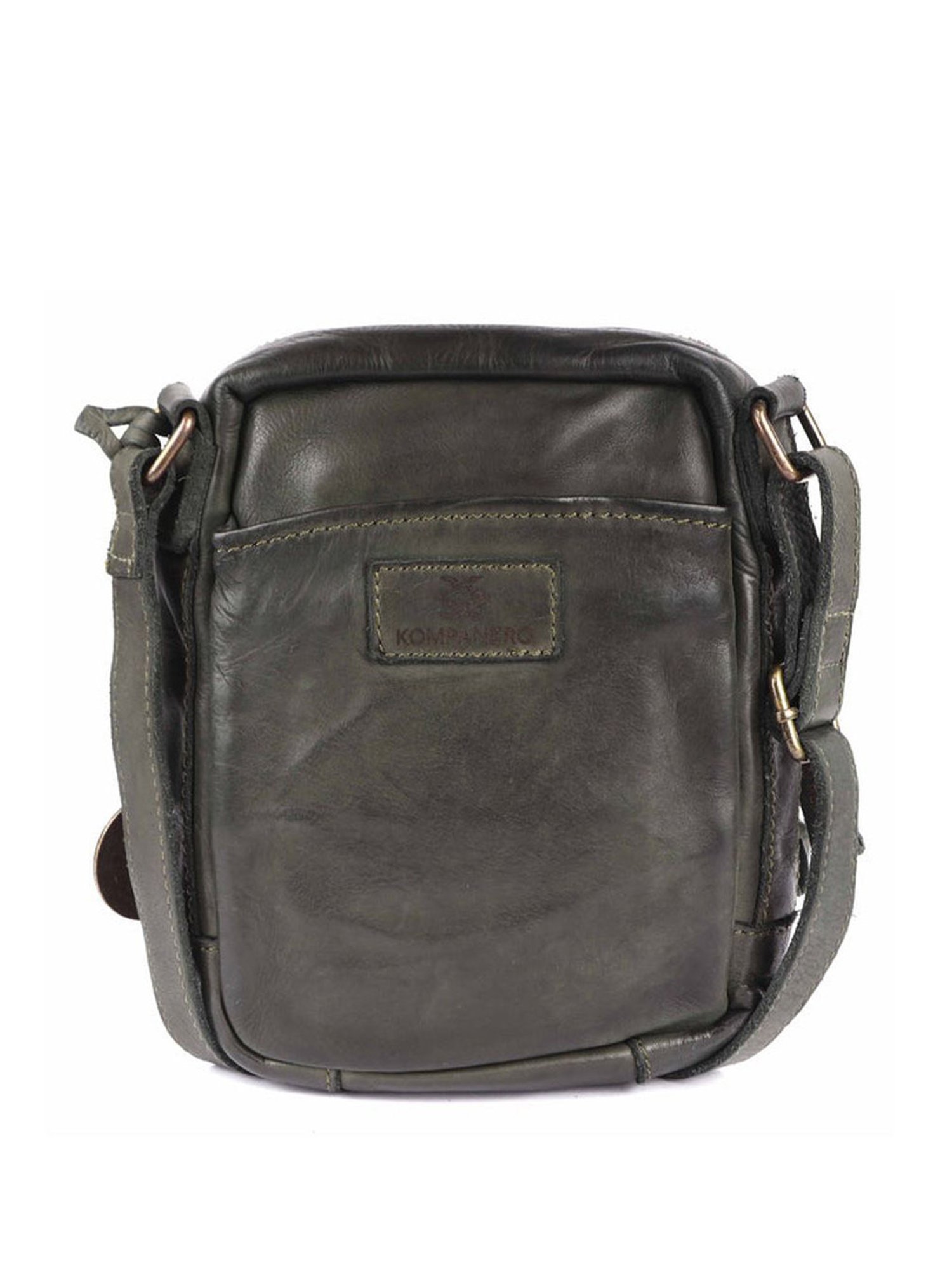 KOMPANERO Marquis Green Leather Textured Cross Body Bag