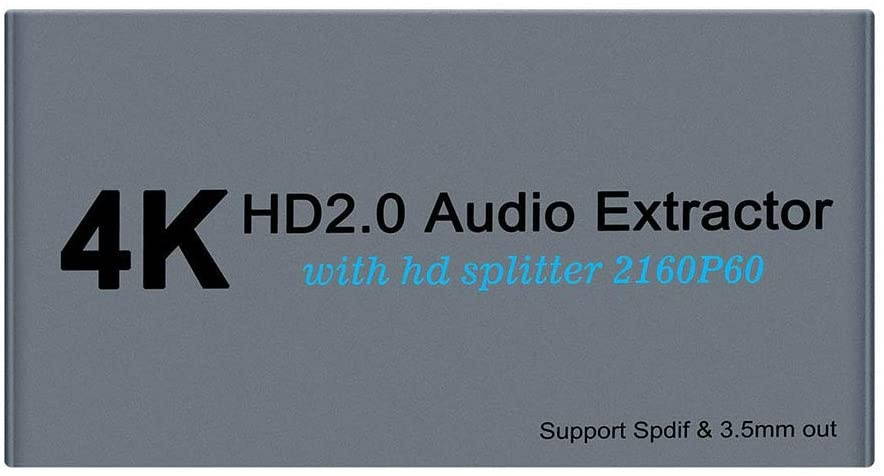 HDMI2.0 Splitter 1 in 2 Out with HDMI 1X2 Audio Extractor + Optical and 3.5mm Audio Output Powered Splitter 1 Source onto 2 Displays Support 3D 4K60HZ for PS4 Xbox One DVD Blu-ray Player TV Projector