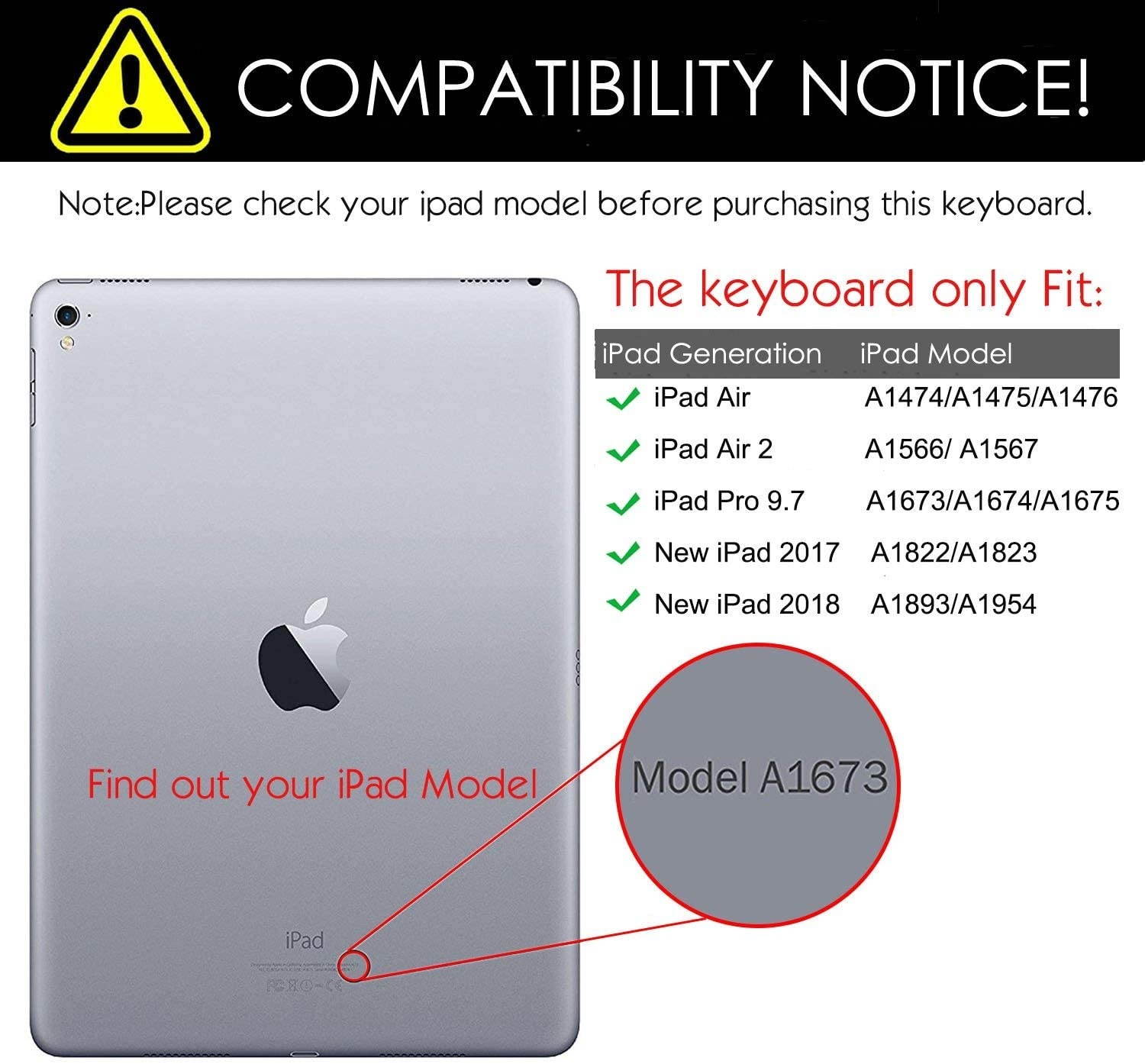 Eoso Keyboard Case for iPad Pro 9.7 iPad Air 1 and 2 Folding PU Leather Folio Cover with Removable Bluetooth Keyboard (Black)