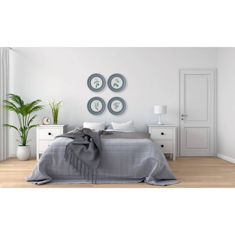 Set of 4 Designs Vintage Rose in Distressed Round Frame Decorative Wall Art Blue - 3R Studios