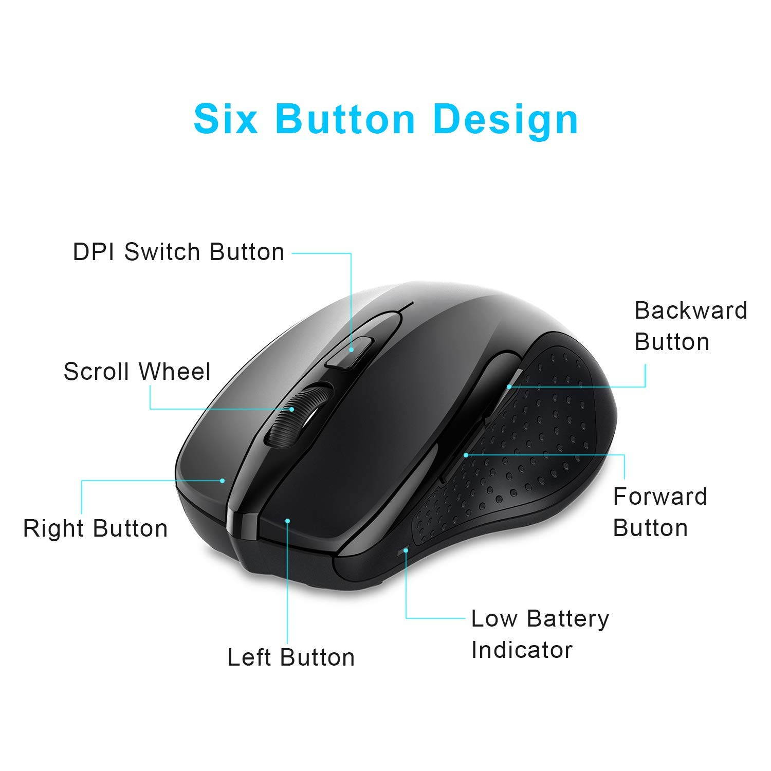TeckNet 2600DPI Bluetooth Wireless Mouse, 24 Months Battery Life with Battery Indicator, 2600/2000/1600/1200/800DPI (Black)