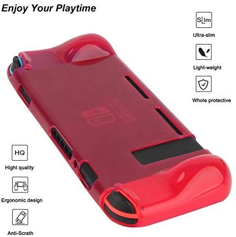 Protective Case Cover for Nintendo Switch Comfortable Soft TPU Grip Case and Ergonomic Anti-Scratch Shock-Absorption Cover for Nintendo Switch 2017 with 8 Thumb Grips Caps