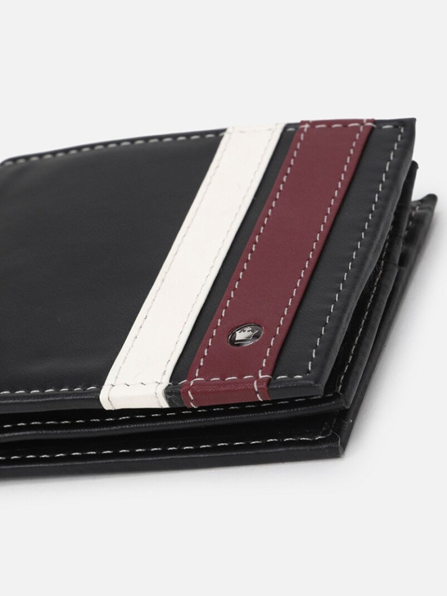 Louis Philippe Black Leather Paneled Bi-Fold Wallet