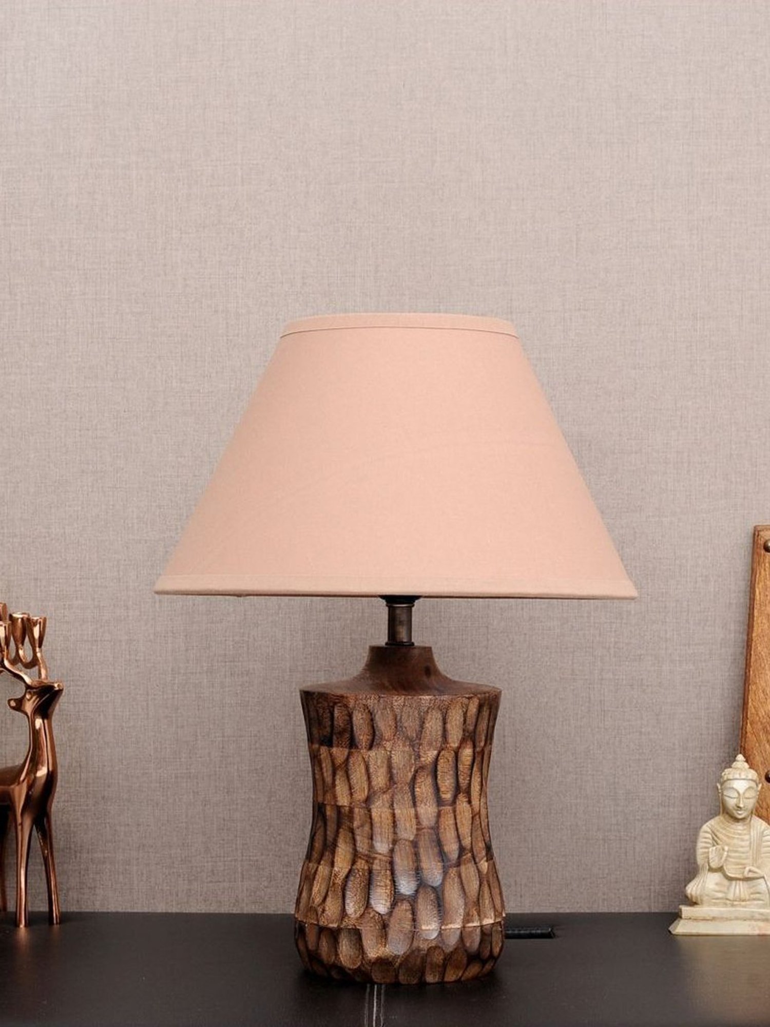Kapoor Lamp Shades Brown & Pink Wood Emmett Carved Table Lamp