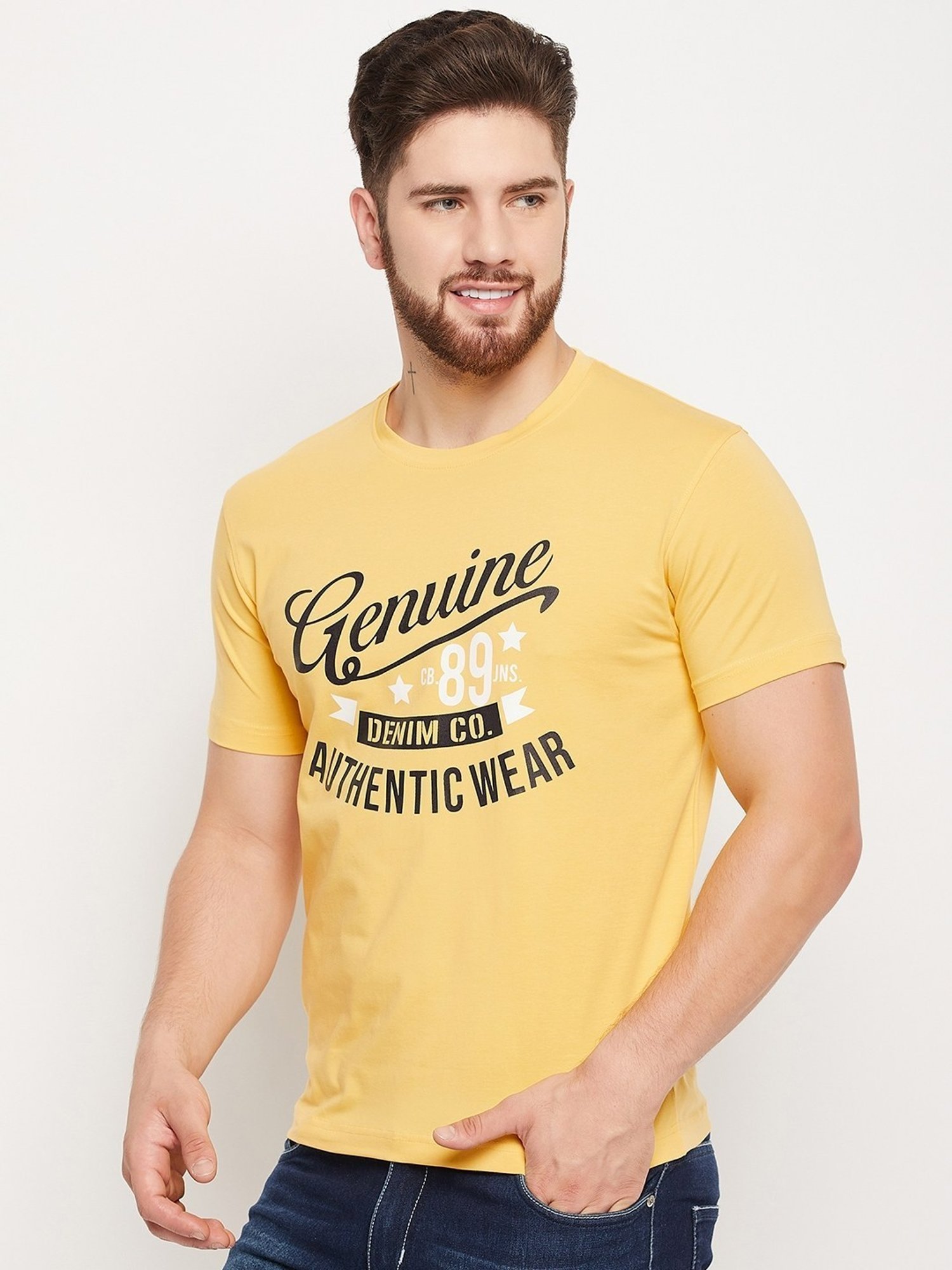 Cantabil Yellow Regular Fit Printed T-Shirt