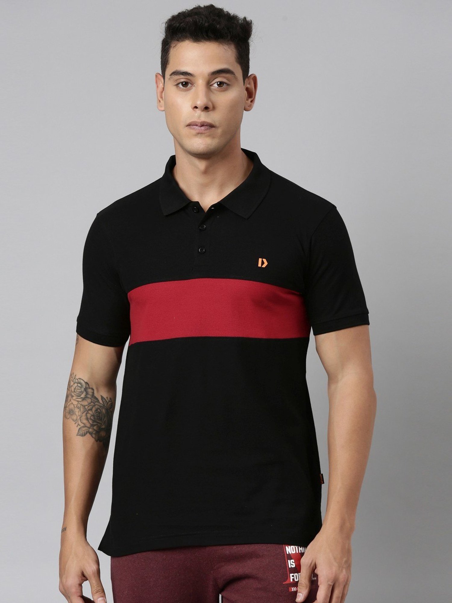 Dixcy Scott Maximus Black Cotton Regular Fit Colour Block Polo T-Shirt