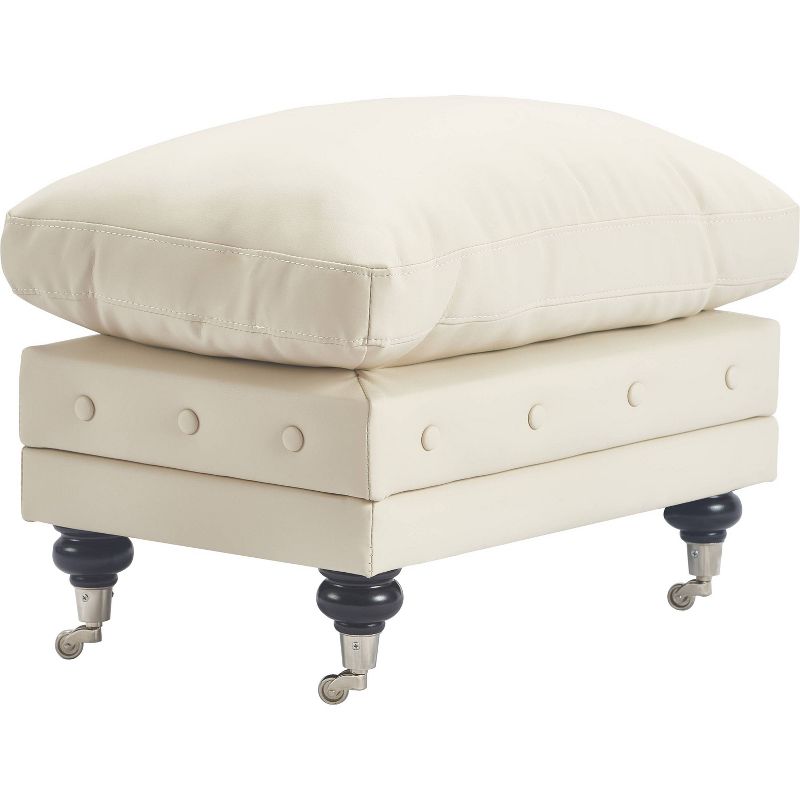 Amery Tufted Ottoman Leather French Ivory Bonded Leather - Adore Decor