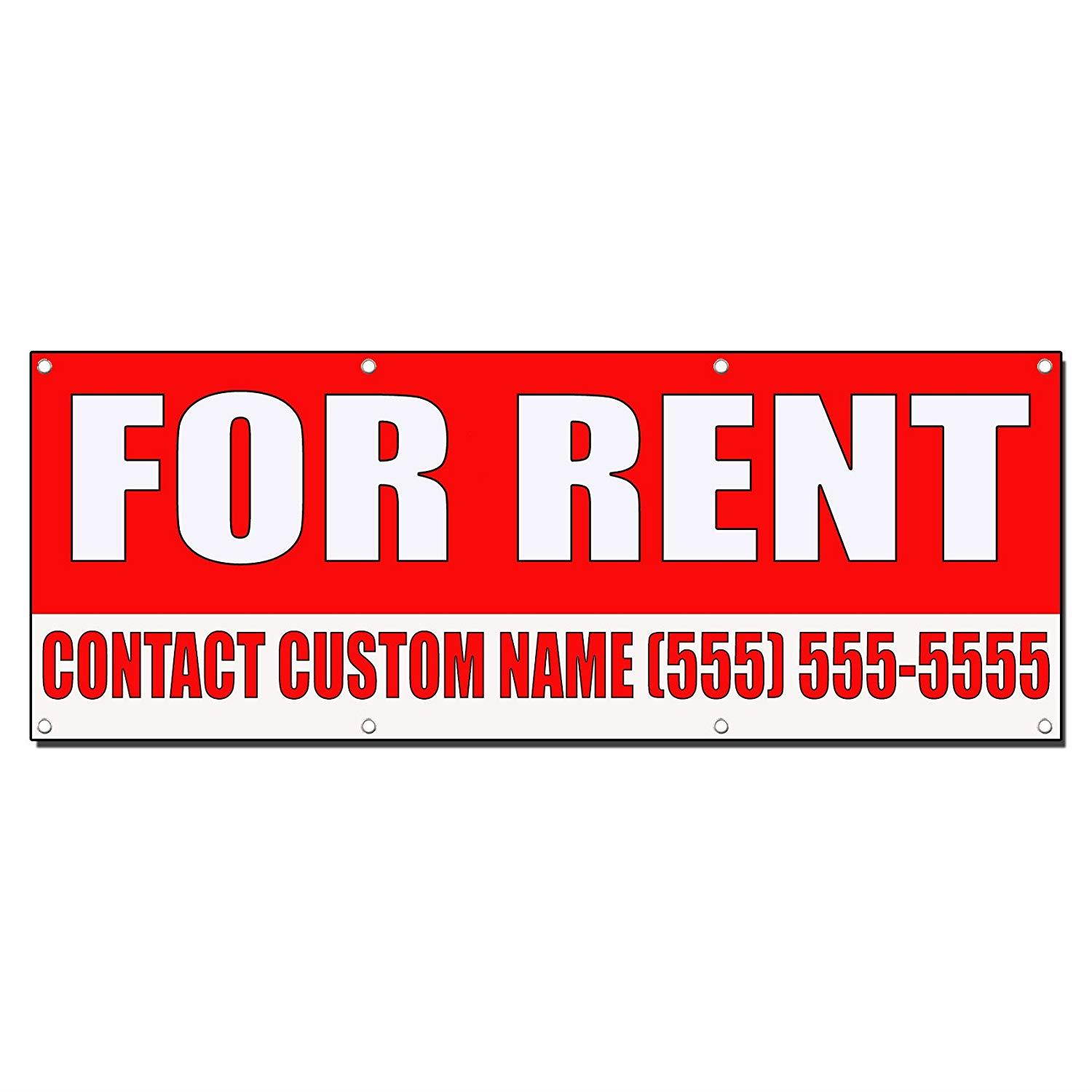 For Rent Custom Name Phone Number Red Banner Sign 2 Ft X 4 Ft W/4 Grommets