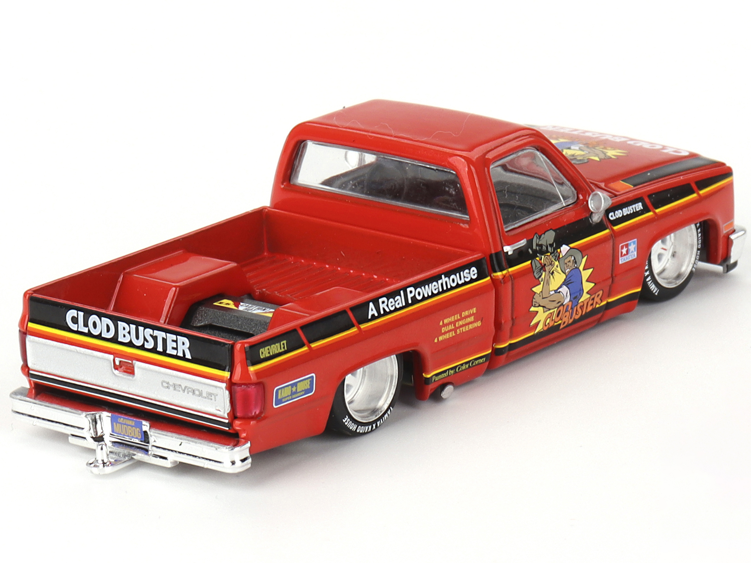 1976 Chevrolet Stepside Pickup Truck Tangier Orange with White Stripes 1/87 (HO) Scale Model Car by Classic Metal Works
